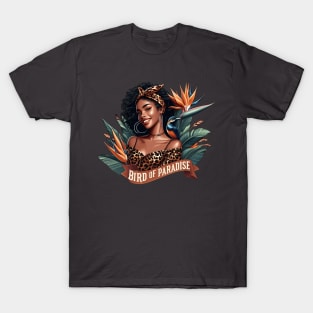 Bird Of Paradise African American Girl Floral Tropical Plant T-Shirt